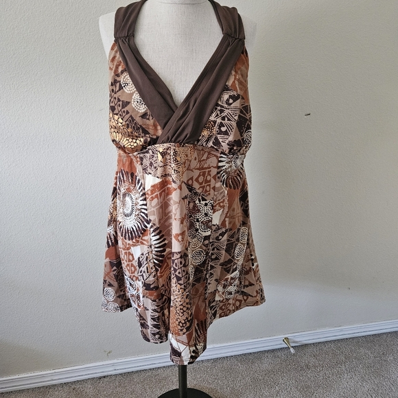 Islander Brown and Tan Mini Dress 1 Piece Swim Suit 18W - Picture 1 of 9